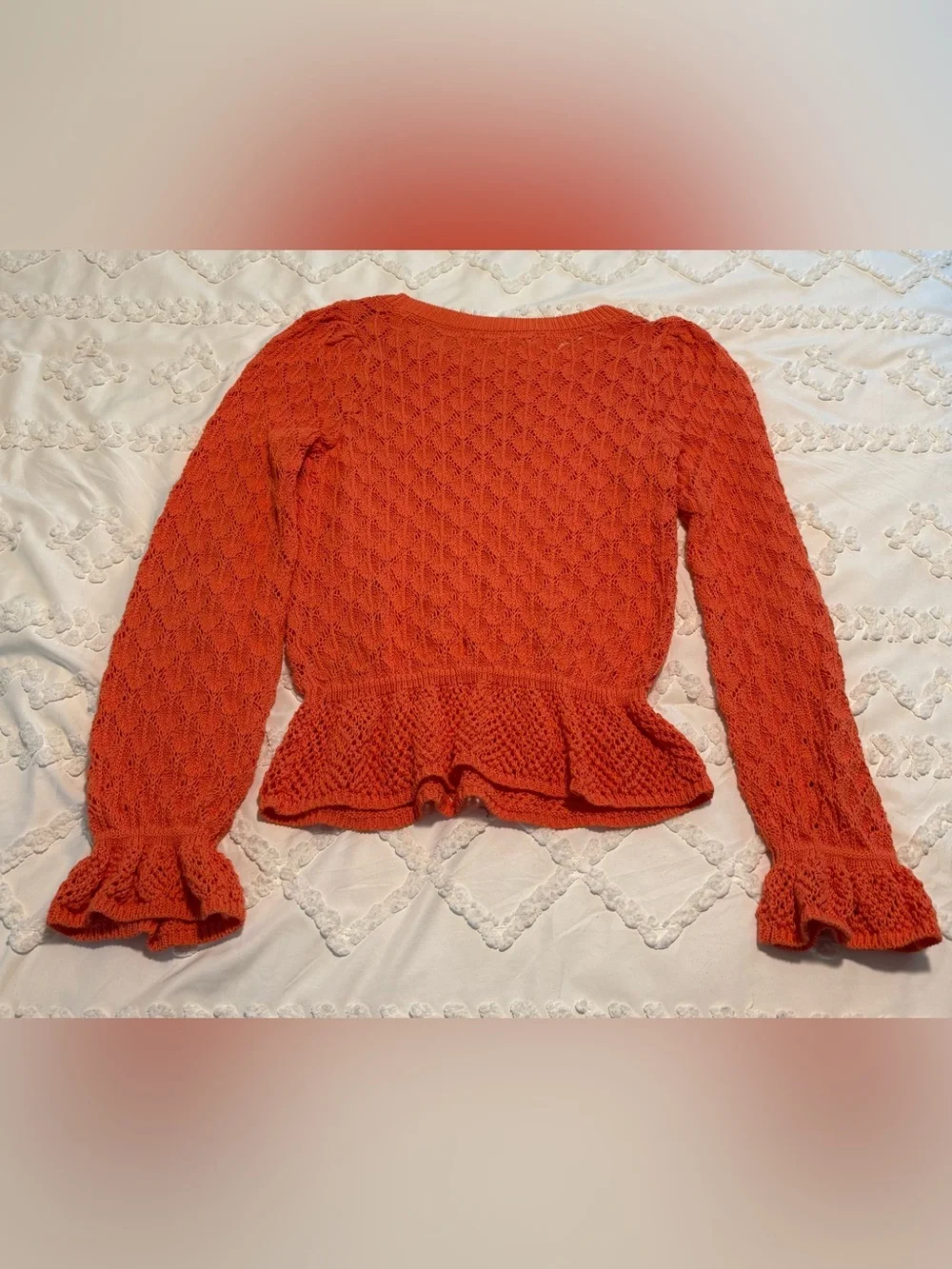 By Anthropologie Crochet Sweater top, Coral Orange, Size XS